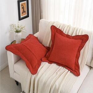FUTEI Red Chenille Throw Pillow Covers 26x26 Set of 2 Scalloped Border NEW
